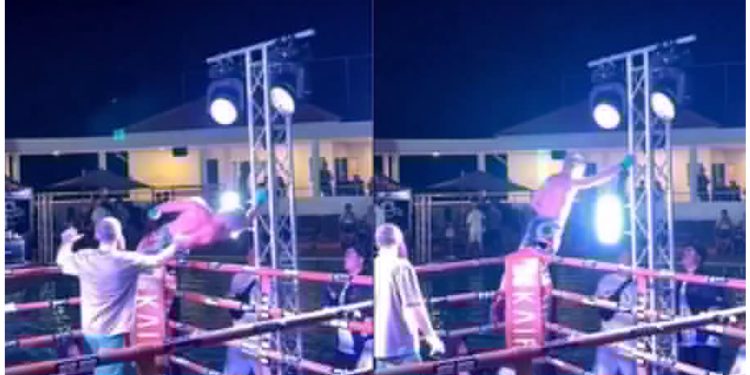 VIDEO SHOKUESE/ Pas fitores, boksierin rus e zë korrenti, bie pa ndjenja në pishinë