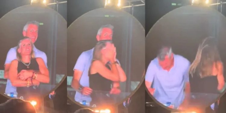 VIDEO/ Lidhja i doli në shesh? I përqafuar me punonjësen e tij, sipërmarrësi “kapet mat” teksa del në ekran në koncertin e Coldplay, përpiqet të fshihet