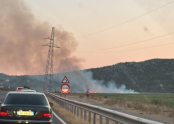 Zjarr në Velipojë, afër rrugës së madhe (FOTO)