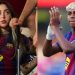 Foto: Një histori tjetër dashurie për Yamal? Këngëtarja 6 vite më e madhe shfaqet me fanellën e Barcelonës në stadium.