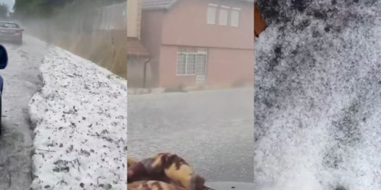 VIDEO/ Reshje të dendura shiu dhe breshëri shkaktojnë përmbytje dhe probleme me qarkullimin në disa zona në Kosovë