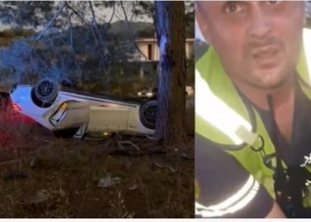 “Benzi” u përplas me pishën dhe shpërtheu në flakë, polici “hero” futet me flakëve dhe shpëton tre të rinjtë në Fier