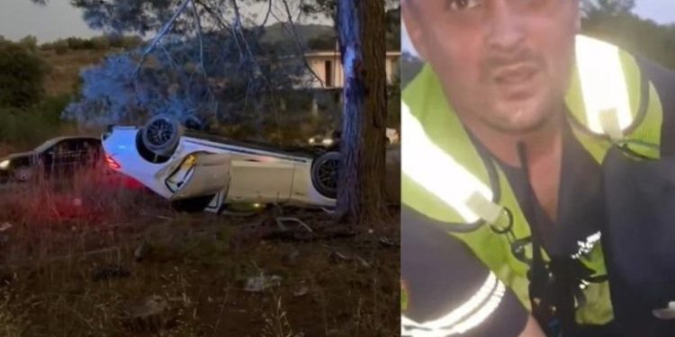 “Benzi” u përplas me pishën dhe shpërtheu në flakë, polici “hero” futet me flakëve dhe shpëton tre të rinjtë në Fier