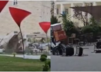 FOTO/ Era e fortë në kryeqytet merr para karriget dhe çadrat e lokaleve