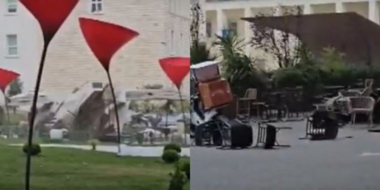 FOTO/ Era e fortë në kryeqytet merr para karriget dhe çadrat e lokaleve