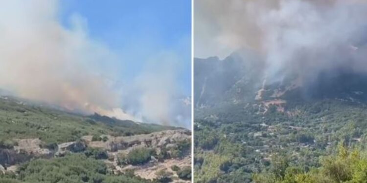 Zjarri i afërt me shtëpitë në Tërbaç të Vlorës, banorët kërkojnë ndihmë ajrore.