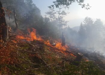 Zjarri përparon shpejt në majën e malit të “Liqenit të Zi” në Bulqizë