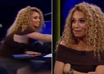 Video/ Incident në studio: Fustani i prezantueses grishet gjatë transmetimit live, kamerat e kapin momentin.