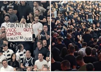Video/ Konfrontime të dhunshme dhe të turpshme ndërmjet serbëve pro dhe anti-Vuçiç gjatë ndeshjes së basketbollit
