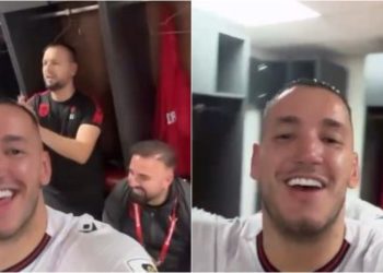 Video/ Manaj realizon gol, Shqipëria gëzon. Sulmuesi kuqezi ndan atmosferën energjike në dhomat e zhveshjes pas triumfit historik në Serbi.