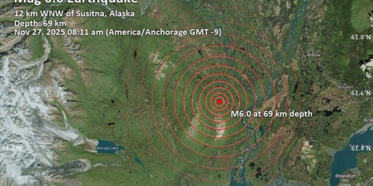Alaska goditet nga një tërmet me magnitudë 6, duke shkaktuar shqetësim në zonë