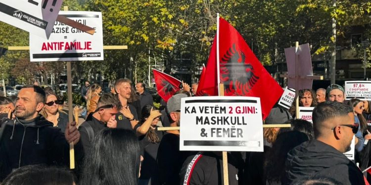 “Deputetë, respektoni interesat e fëmijëve”/ Protestë për projektligjin e barazisë gjinore para Kuvendit