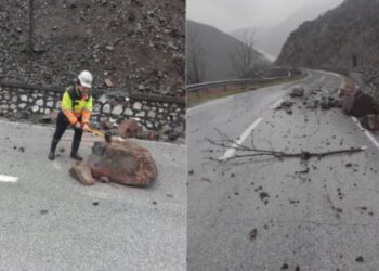 Pasojat e motit në Kukës/ Rënie gurësh, dherash dhe inertesh në disa segmente rrugore të qarkut