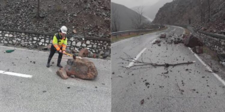 Pasojat e motit në Kukës/ Rënie gurësh, dherash dhe inertesh në disa segmente rrugore të qarkut