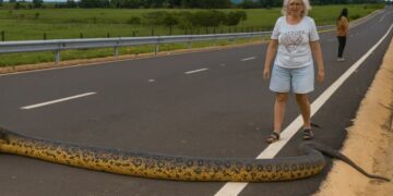 VIDEO/ Anakonda e madhe bllokon rrugën, shoferët e përballen me situatën në një mënyrë… të veçantë