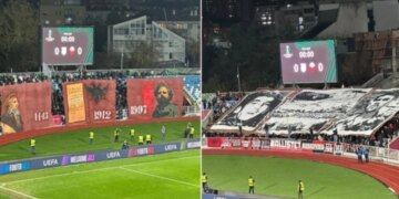 VIDEO/ Festat e nëntorit hapen një ditë më herët në Prishtinë, ndeshja Drita-Shkëndija nis me këngën e himnit kombëtar…tifozët e ekipeve ofrojnë një shfaqje atraktive.