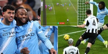 Manchester City në prag të finales së Kupës së Ligës, mposhti Newcastle në gjysmëfinalen e parë, me Semenyo që shkëlqeu përsëri.