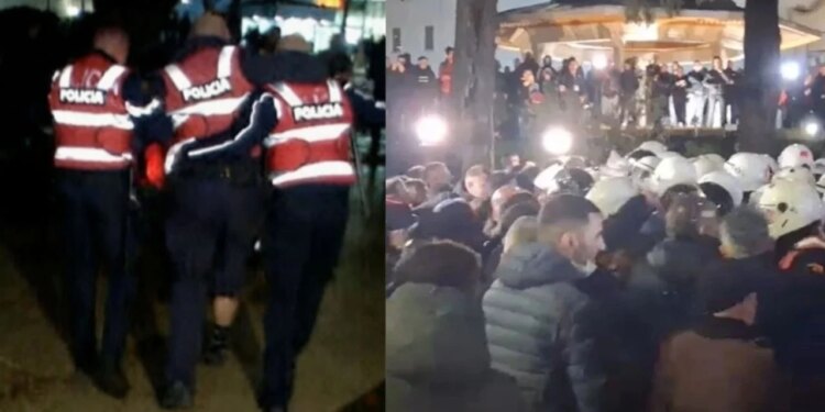 Katër oficerë të policisë u plagosën gjatë protestës, duke marrë djegie dhe lëndime nga objekte të forta.
