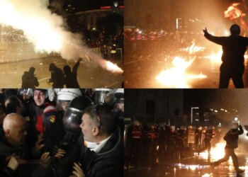 Katër orë protestë para Kryeministrisë dhe Kuvendit/ Dhjetëra molotovë hidhen, policia reagon me gaz lotsjellës, 16 efektivë rezultojnë të plagosur, deputeti i PD dërgohet në spital.