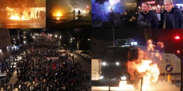 LIVE/ PD: Protestë 3-orëshe me molotovë, fishekzjarre dhe flamurin gjerman. Berisha dëmtohet në sy nga spray. 6 policë të plagosur.