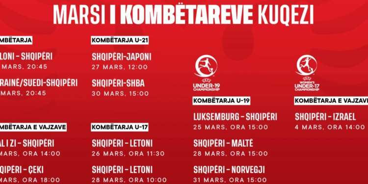 Marsi i kuq, kalendari i përballjeve të reprezentacioneve kombëtare me qëllime historike