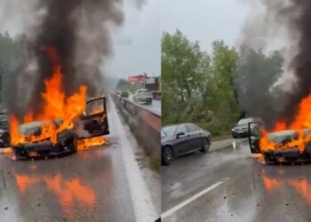 Aksident në Marikaj, makina u përfshi nga flakët pas përplasjes