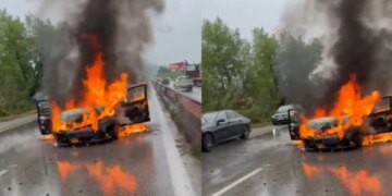 Aksident në Marikaj, makina u përfshi nga flakët pas përplasjes