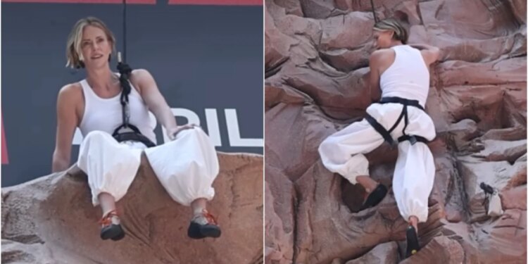 Video/ Charlize Theron ngjitet në një ndërtesë në Times Square për promovimin e filmit të ri Apex