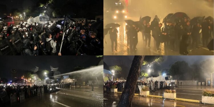 90-minuta protestë motolovë, fishekzjarre dhe gurë ndaj efektivëve; policia kundërpërgjigjet me ujë e gaz, Berisha blindohet nga truprojat
