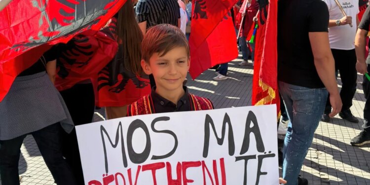 Foto/ Mos ma përktheni të ardhmen, djaloshi me veshje tradicionale rrëmben vëmendjen në protestën në Shkup