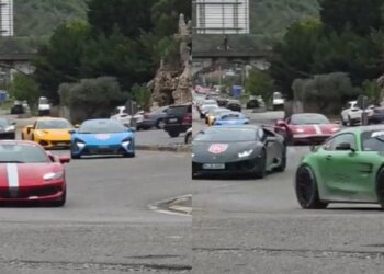 Parada e pazakontë: Nga Ferrari te Lamborghini e McLaren, një gjerdan makinash luksoze zbukuron aksin Elbasan-Librazhd