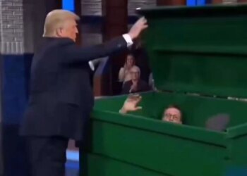 Trump sulmon sërish Colbert pas mbylljes së The Late Show, shpërndan video IA duke e hedhur në kosh-plehrash