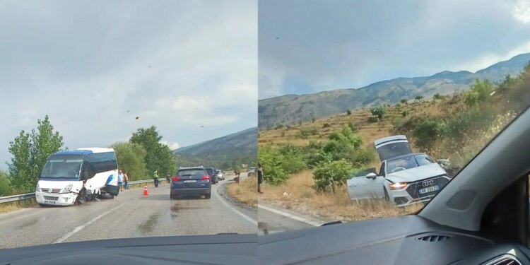 Aksident në rrugën Gjirokastër-Tepelenë: mikrobusi i turistëve përplaset me një makinë, dy të plagosur
