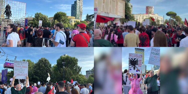 Dita e 15-të e protestës në Tiranë: qytetarë para sheshit Skëndërbej dhe Kryeministrisë — Revolucion, Shqipëri e re
