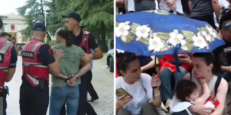 Goxhaj me pranga dërgohet në Komisariat, protestuesit ‘mësyjnë’ Drejtorinë e Policisë dhe bllokojnë rrugën: Mos prisni orën 19:00