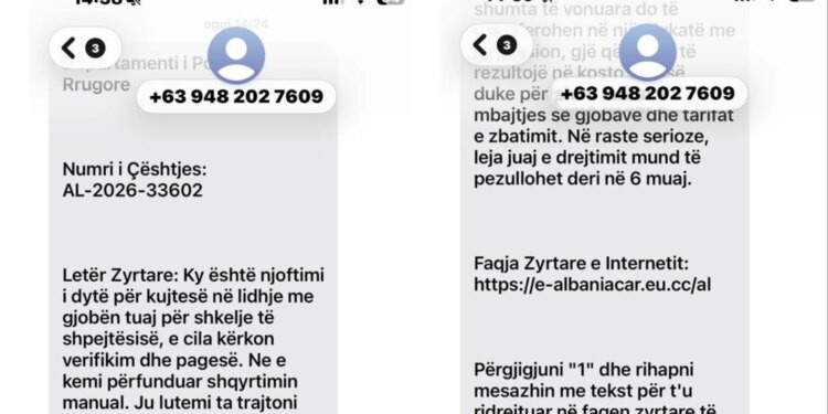 Kujdes: SMS mashtruese për gjoba dhe detyrime të papaguara — Policia apelon qytetarët: Mos i klikoni linket