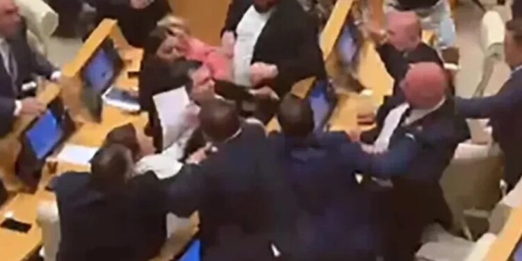 Seanca plenare në Gjeorgji degjeneron në arenë boksi me përplasje fizike mes deputetëve