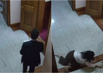 VIDEO/ Shehaj rrëmbeu dokumentin sekret nga zyra e Kuvendit dhe u arratis me vrap, punonjësja rrëzohet nga shkallët