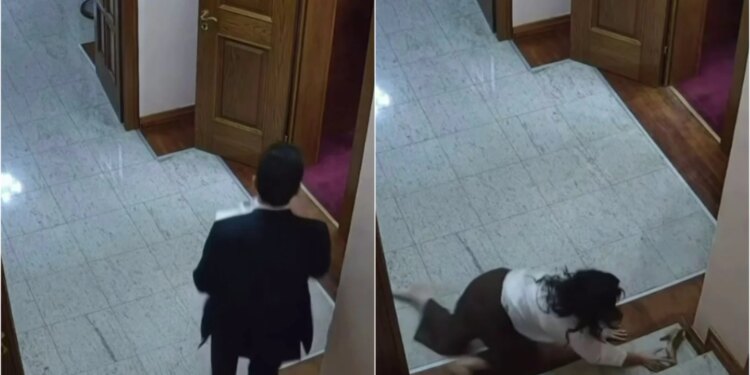 VIDEO/ Shehaj rrëmbeu dokumentin sekret nga zyra e Kuvendit dhe u arratis me vrap, punonjësja rrëzohet nga shkallët