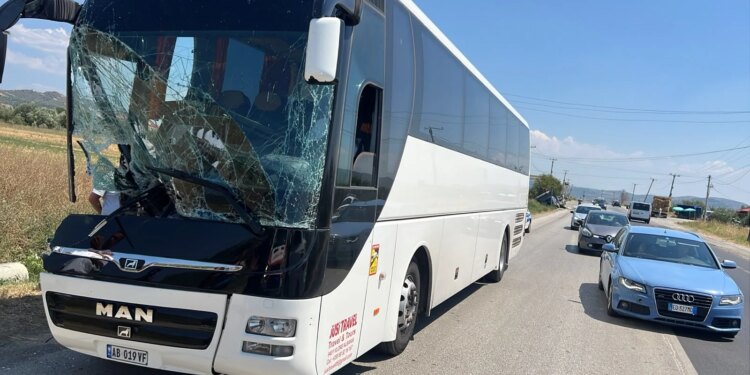 Aksident mes kamionçinës dhe autobusit në aksin Elbasan-Peqin