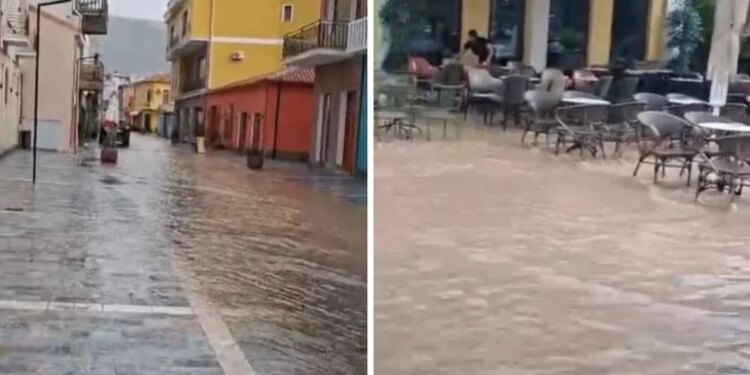 Edhe në Pogradec rrebesh shiu, pak minuta reshje përmbytin rrugët e qytetit