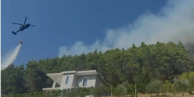 Situata me zjarrin në Milot përkeqësohet — flakët afrohen pranë banesave, ndërhyrje nga ajri me dy helikopterë