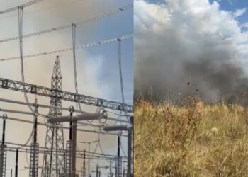 Zjarr me përmasa të mëdha pranë nënstacionit elektrik në Elbasan, digjet një parcelë me ullinj