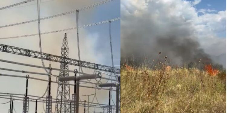 Zjarr me përmasa të mëdha pranë nënstacionit elektrik në Elbasan, digjet një parcelë me ullinj