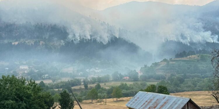 Zjarret në qarkun e Dibrës nuk ndalen, flakët afrohen banesave; 100 forca në terren, ndërhyhet edhe nga ajri