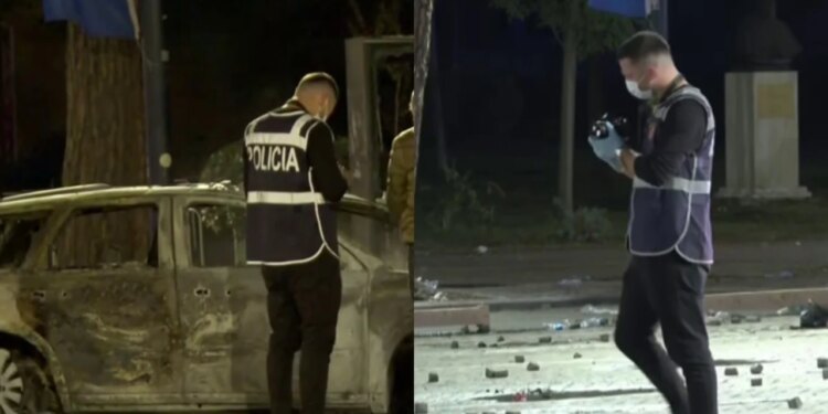 FOTO/ Oficerët e Policisë Gjyqësore dokumentojnë provat nga pasojat e protestës së dhunshme në bulevard