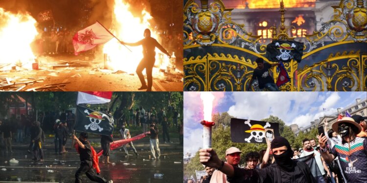 FOTO/ Revolucioni i Gjeneratës Z, cili flamur One Piece mbahet në protestën e dhunshme sot në Tiranë