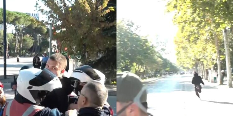 Kaos te Parku Rinia: disa efektivë kapin një protestues, i riu iu ik nga duart policëve dhe “fluturon”
