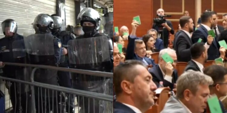 Përplasje jashtë Kuvendit; protestuesit shtyjnë gardhin metalik të policisë teksa brenda zhvillohet seanca plenare