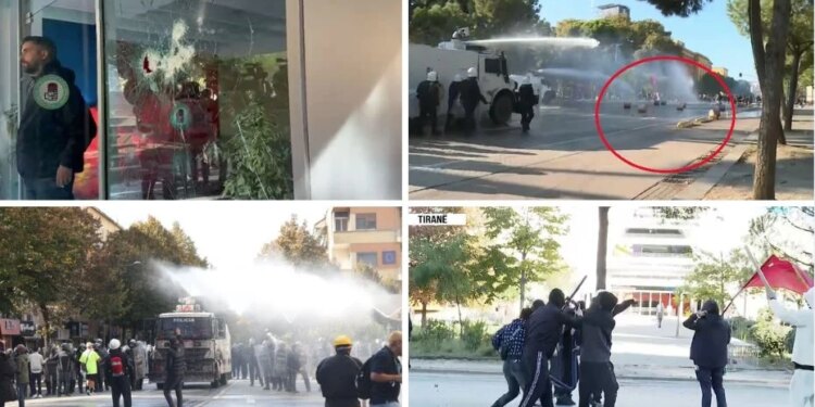 Përshkallëzohet revolta në Tiranë; sulmohet PS; përplasje polici-protestues; gurë-e-molotovë; efektivët me ujë-e-gaz; Rama: Po sfidohet Shqipëria në BE
